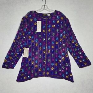 Vintage Eve's Allure NOS Silk Sequin Polkadot Jacket Statement Party Vibrant 4X